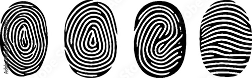 Collection of 4 fingerprint. Digital security fingerprint set. Vector illustration.