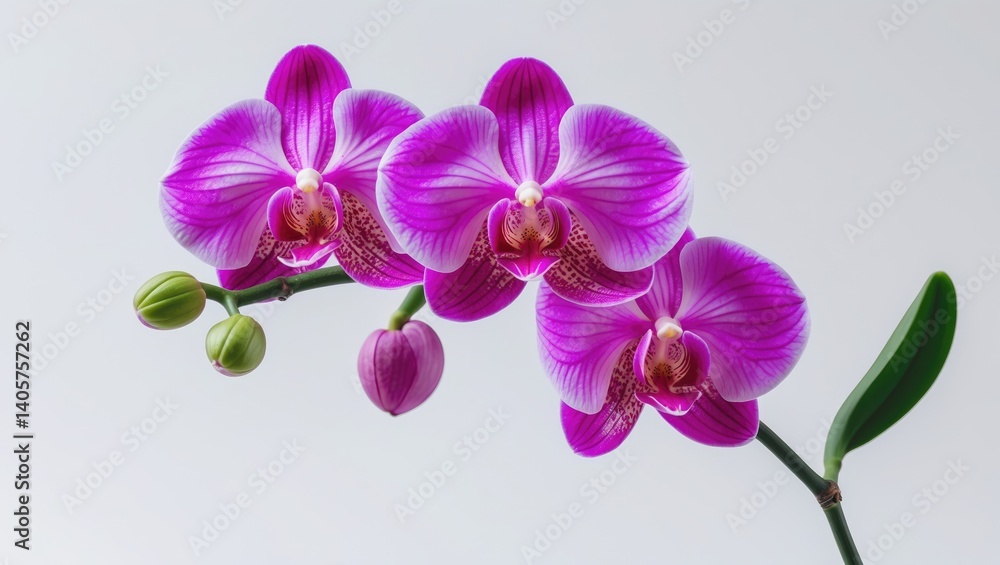 Close-up of a blooming orchid branch against a white background Close-up of a blooming orchid branch against a white background