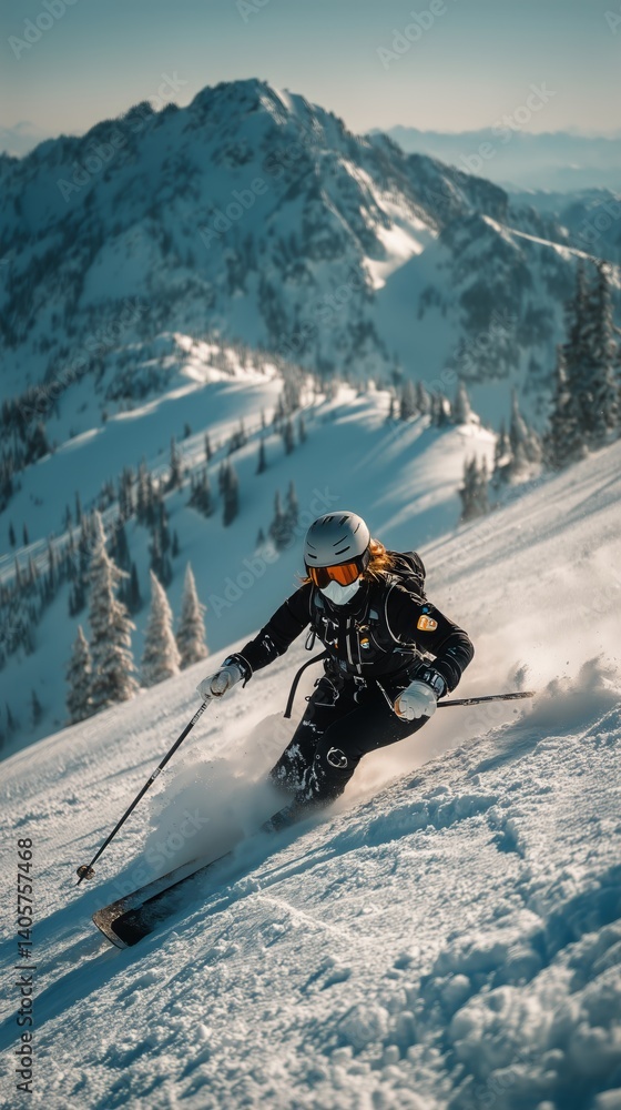 Snowy Mountain Skiing Adventure in a Stunning Alpine Landscape During Winter