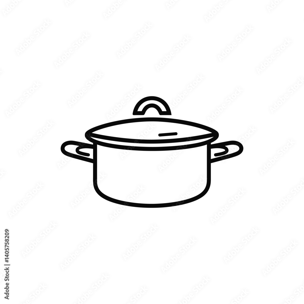 Saucepan Icon with Lid Vector, Kitchenware Outline Drawing on Transparent Saucepan Icon with Lid Vector, Kitchenware Outline Drawing on Transparent