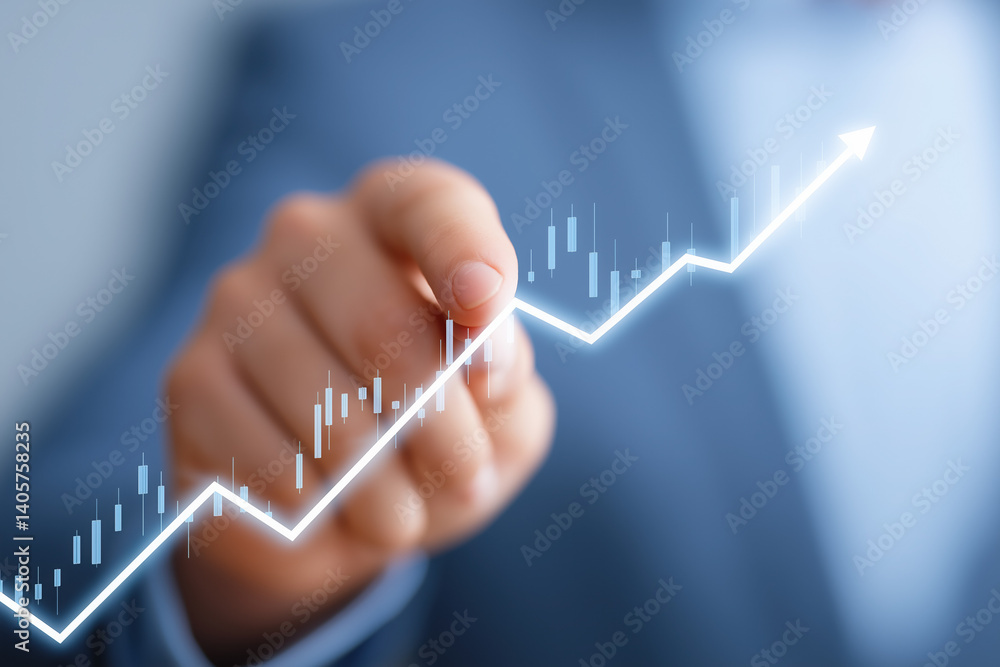 Businessman Drawing Growth Trend on Digital Chart Businessman Drawing Growth Trend on Digital Chart