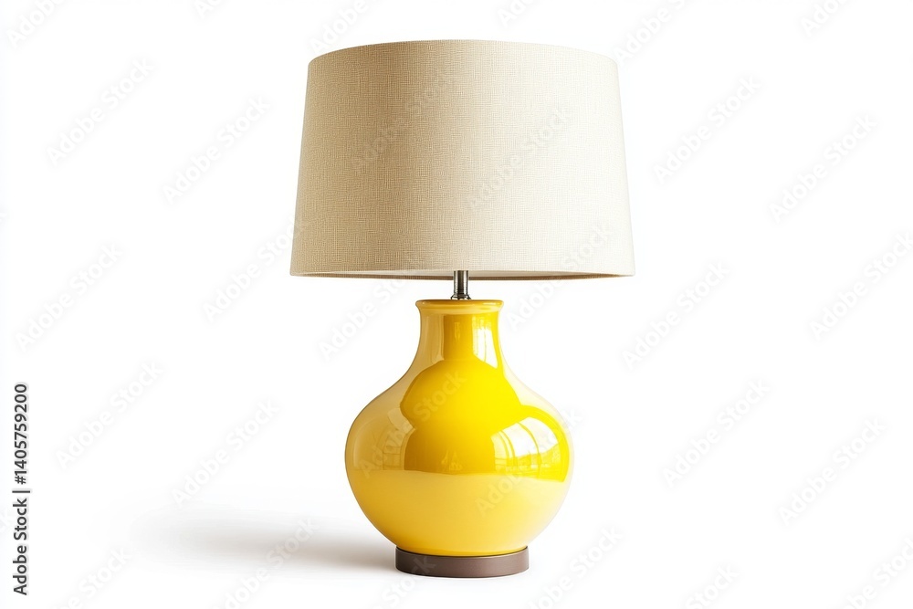 Simple, modern table lamp with a vibrant yellow ceramic base and a light beige linen shade Simple, modern table lamp with a vibrant yellow ceramic base and a light beige linen shade