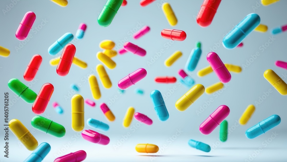 Isolated falling pills on background. Isolated falling pills on background.