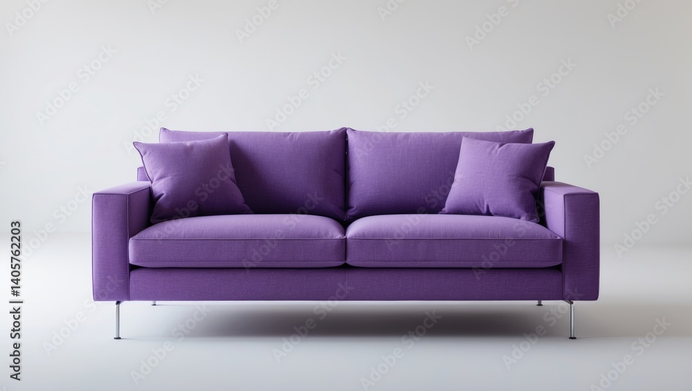 Purple fabric couch on metallic supports isolated on a backdrop with clipping path. Purple fabric couch on metallic supports isolated on a backdrop with clipping path.