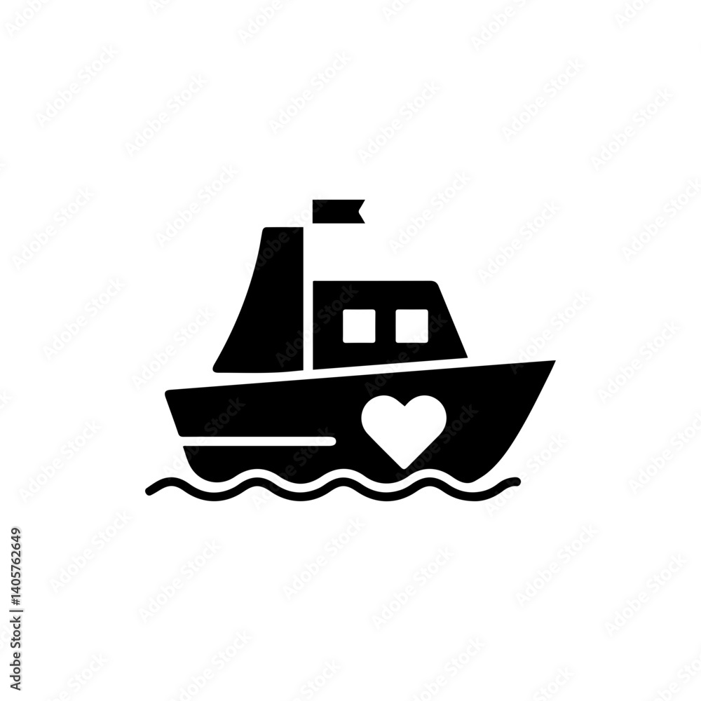 Fishing boat with a heart symbol representing father-child fishing adventures Fishing boat with a heart symbol representing father-child fishing adventures