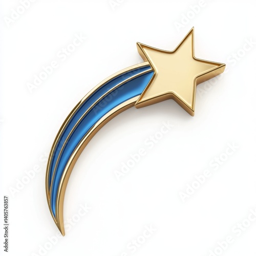 Gold star with blue tail.  A shining star with a blue comet trail