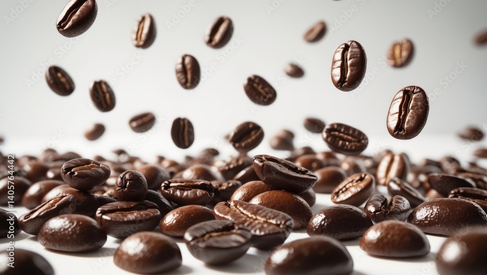 Coffee beans dropping against a plain background Coffee beans dropping against a plain background