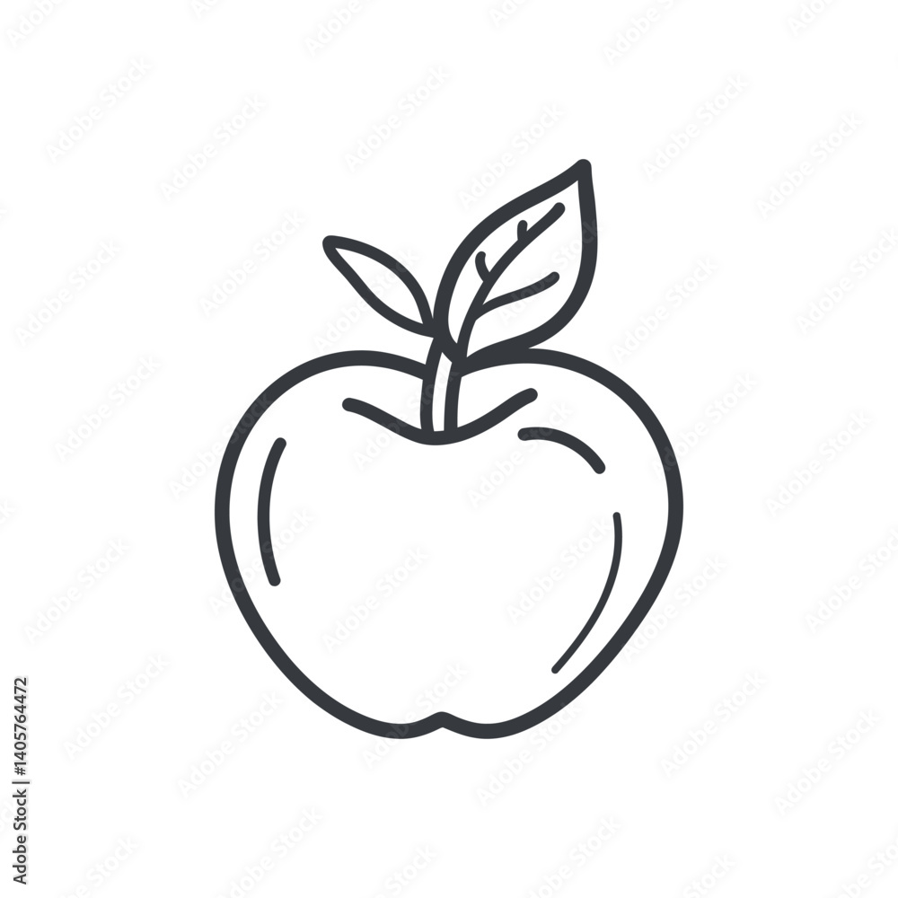 Simple Outline Apple with Leaves, Fresh Fruit Icon, Transparent Background Simple Outline Apple with Leaves, Fresh Fruit Icon, Transparent Background