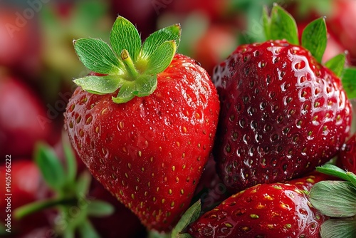 Fresh Red Strawberries Arranged With Droplets of Water on Their Surface in a Vibrant Display