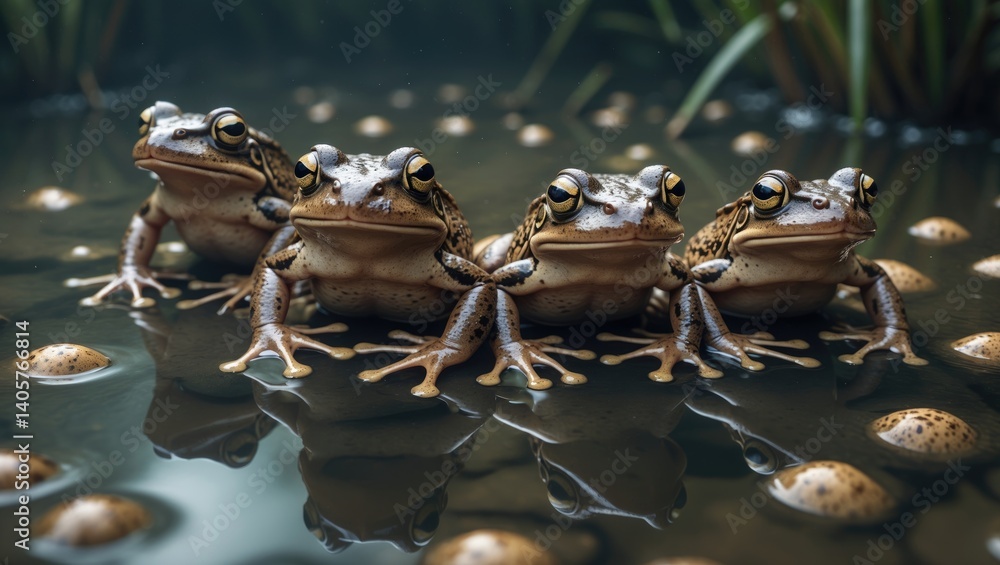 Fototapeta premium Common European Frogs with Eggs
