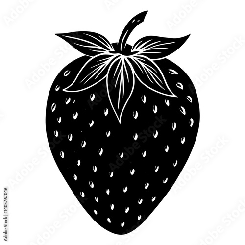 Elegant strawberry silhouette for t-shirts, tote bags, sticker sheets, menu designs, and branding focused on farming, harvest, or natural produce.
