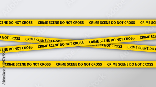 Crime scene do not cross ribbon. Set of caution yellow tape crime scene bands. Police warning barrier tapes for criminal accident places. Vector illustration. Seamless striped boundary lines