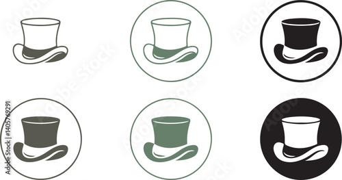  Set of Top Hat Icons in Various Color Styles and Circular Backgrounds