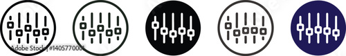  Audio Mixer Control Slider Icons – Minimal Equalizer Interface Symbols in Bold Monochrome Circle Styles