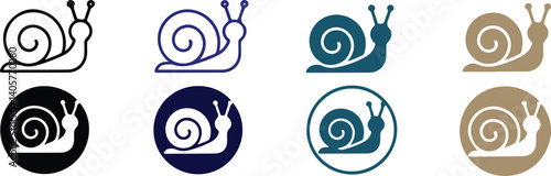  Set of Snail Icons in Different Color Styles and Circular Backgrounds