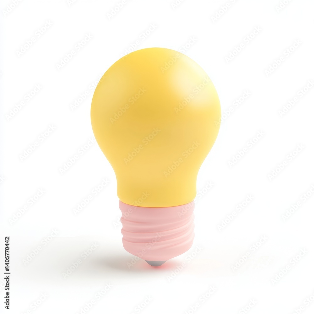 Bright, solid yellow light bulb with a pastel pink base. A simple, 3D rendered image Bright, solid yellow light bulb with a pastel pink base. A simple, 3D rendered image