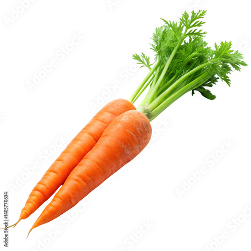 Organic whole carrot with vivid greenery, isolated on Transparent Background for a healthy, natural presentation