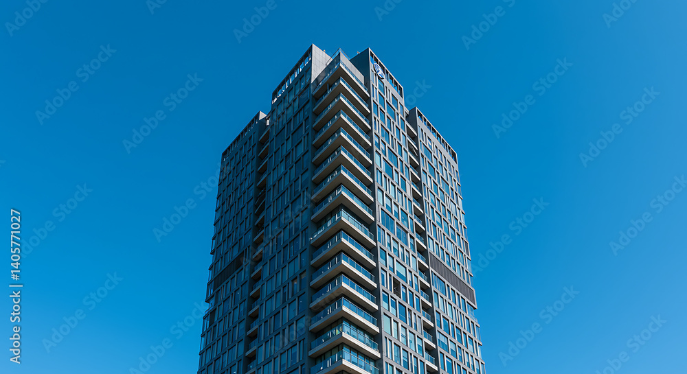 Azure Ascent: Modern Tower Against Vibrant Sky AI Generated Azure Ascent: Modern Tower Against Vibrant Sky AI Generated