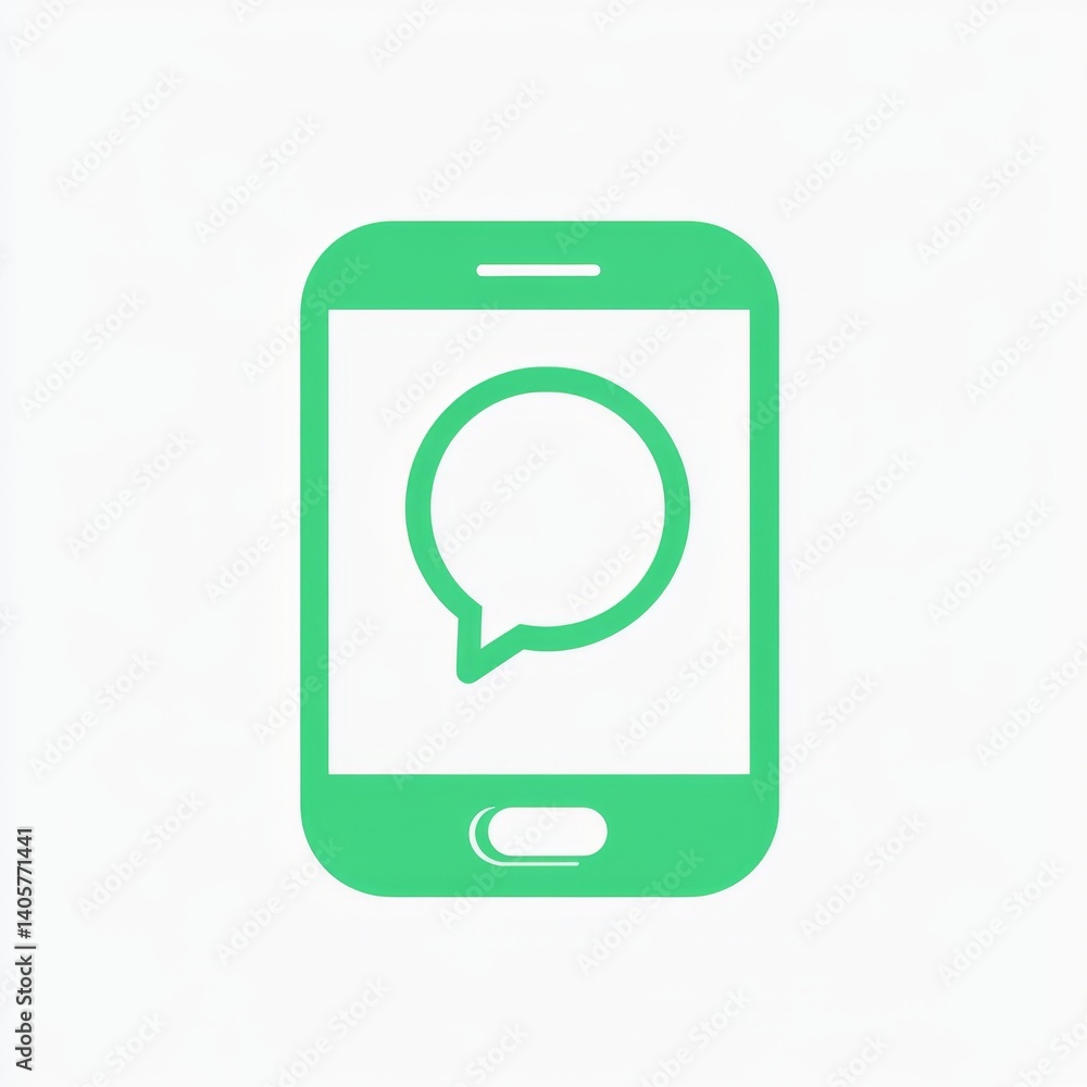 Mobile phone with chat bubble.  A simple, outlined icon representing a smartphone displaying a message bubble.  Indicates a messaging function, likely for communication or support