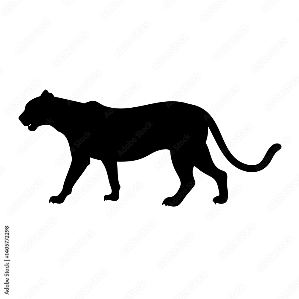 Obraz premium Minimalist Leopard Silhouette Vector Illustration in Black on Transparent Background