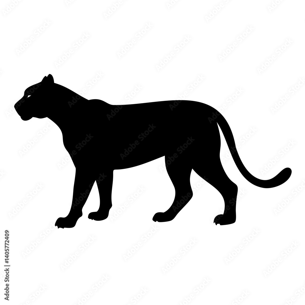 Obraz premium Leopard Black Silhouette Vector Art on Transparent Background for Creative Projects