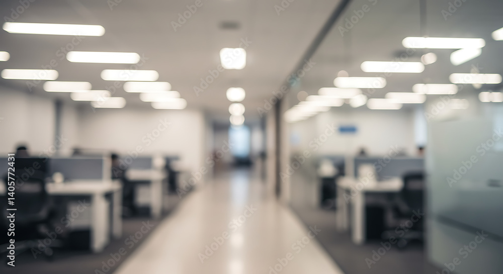 Fototapeta premium Quiet Office Corridor: Blurred Serenity in a Modern Workspace AI Generated