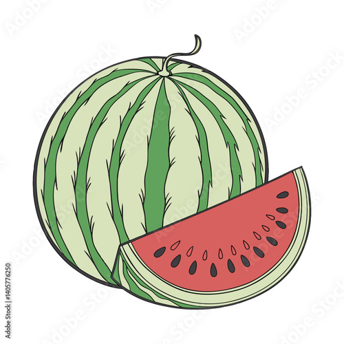 Fruitful red watermelon with slice