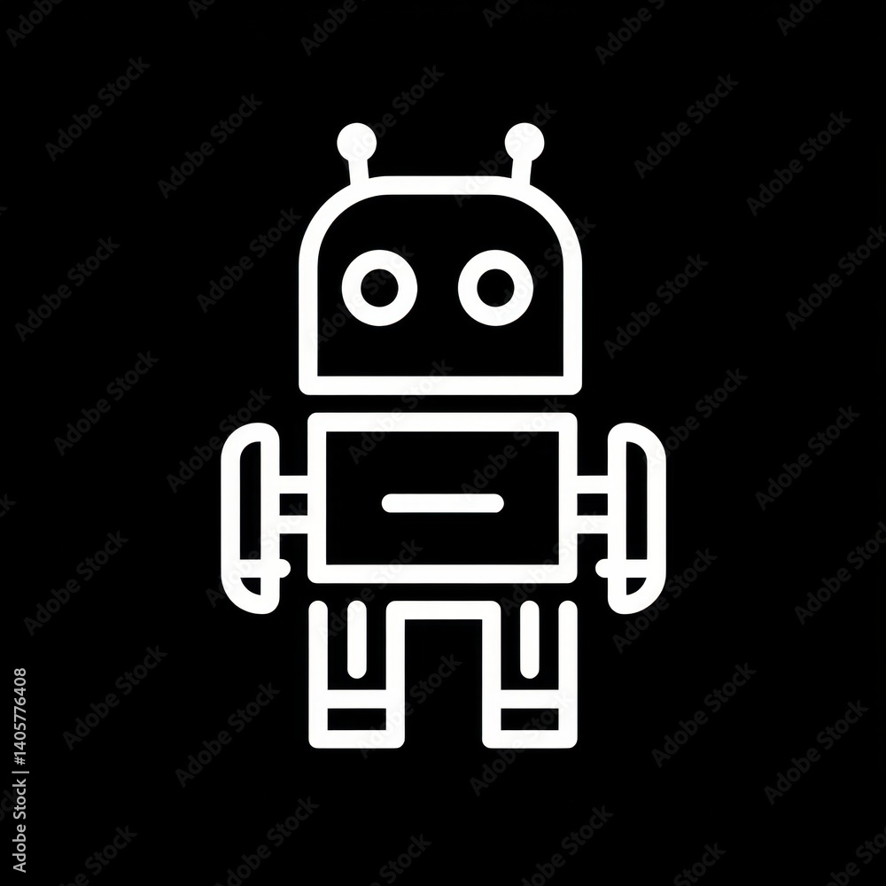 Cute simplistic robot icon with antennas on black background Cute simplistic robot icon with antennas on black background