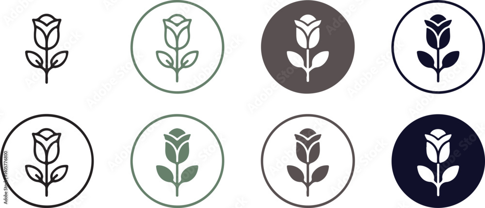 Elegant Rose Icon Set - Flower and Botanical Concept Design Elegant Rose Icon Set - Flower and Botanical Concept Design