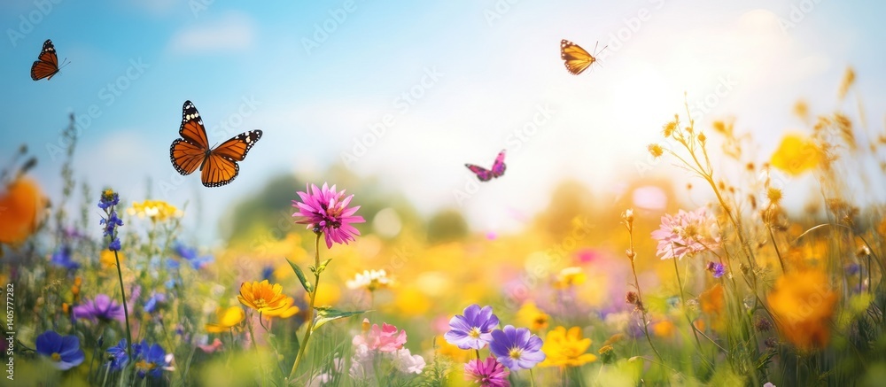 A Vibrant Meadow of Flowers and Butterflies A Vibrant Meadow of Flowers and Butterflies