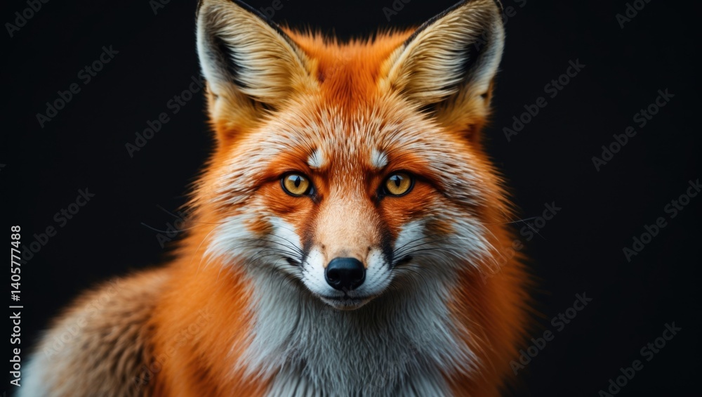 Depiction of a gorgeous red fox with voluminous fur on a contrasting black canvas Depiction of a gorgeous red fox with voluminous fur on a contrasting black canvas