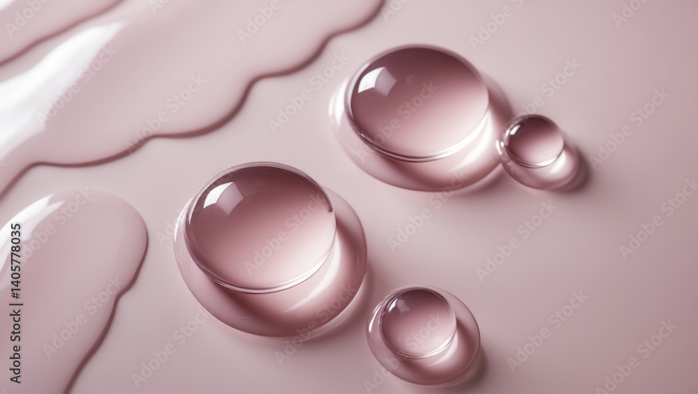 Top view of serum gel texture cosmetic products with round drops on a light background