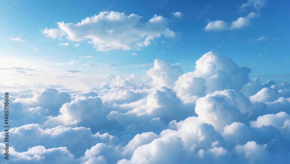 Vibrant blue backdrop featuring fluffy clouds Vibrant blue backdrop featuring fluffy clouds