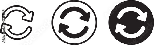  Collection of Refresh Icons with Circular Arrows in Black, White, and Gray