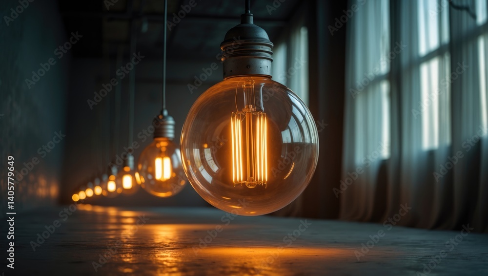 Ceiling-hung round lamp with a cozy light bulb Ceiling-hung round lamp with a cozy light bulb