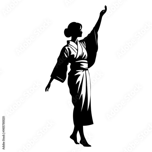 woman in traditional kimono with flowing sleeves and elegant hairstyle, japanese culture vector illustration for fashion and ceremony with geisha inspiration