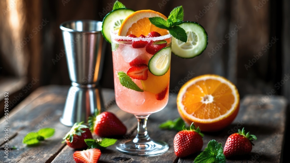 Rejuvenating Gin Cocktail with Strawberries and Cucumber Rejuvenating Gin Cocktail with Strawberries and Cucumber