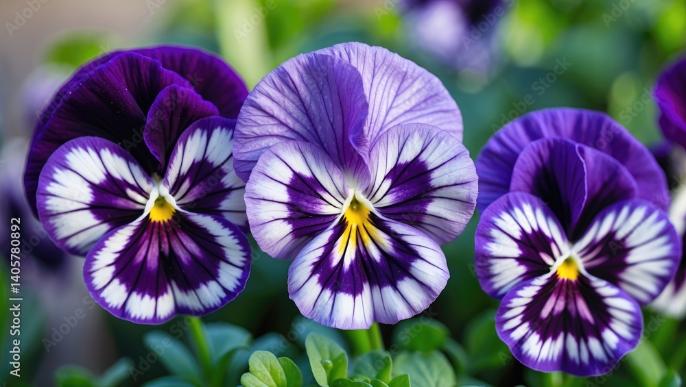 Detailed view of a purple viola plant