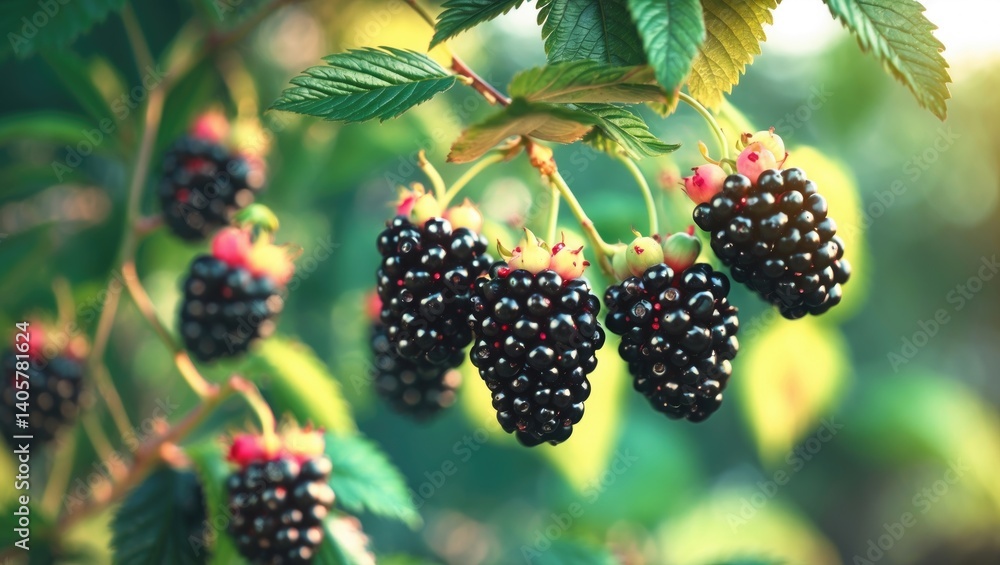 Mature blackberries on a bush in the garden. Concept of healthy eating or diet. Selective focus. Mature blackberries on a bush in the garden. Concept of healthy eating or diet. Selective focus.