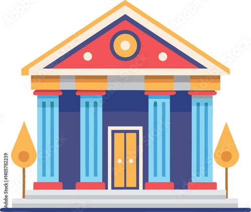 Illustration of a Classical Bank building facade with Pillars and Greek Influence