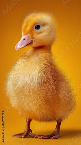 Obraz na płótnie Cute Duckling Standing on a Bright Orange Background With Fluffy Feathers and Curious Expression w salonie