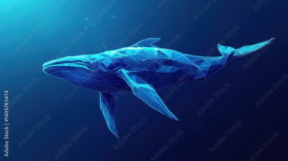 Naklejka premium Abstract polygonal whale in deep blue ocean