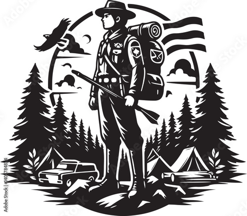  scout with equipment silhouette vector
