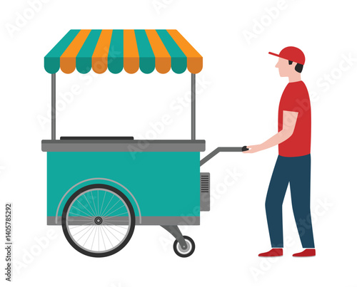 cart iccream and perperson seller with icecream push cart icon