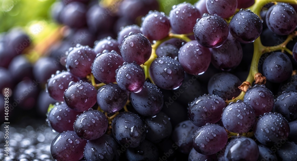 Macro view of ripe black grapes with droplets of water on them. Macro view of ripe black grapes with droplets of water on them.