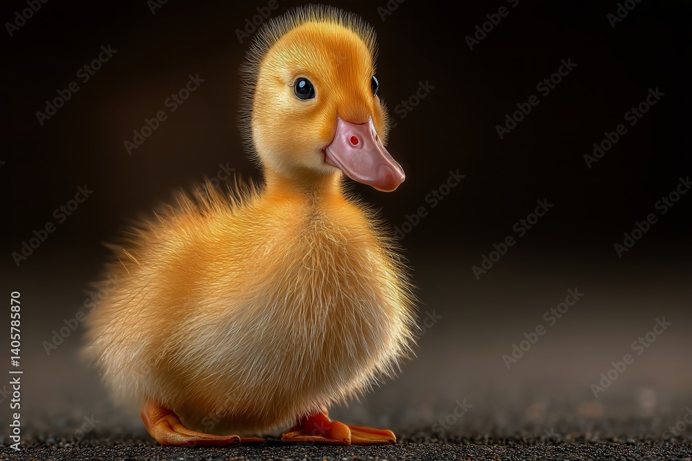Bright Yellow Duckling Standing on the Ground With Soft Feathers in a Warm Background