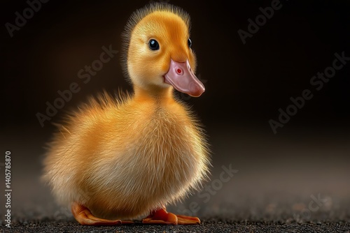 Obraz na płótnie Bright Yellow Duckling Standing on the Ground With Soft Feathers in a Warm Background w salonie