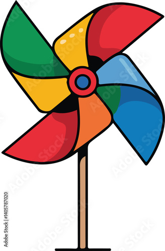  Colorful Cartoon Pinwheel Illustration – Bright Multicolor Wind Spinner Toy for Children’s Design, Summer Decor, and Playful Educational Projects