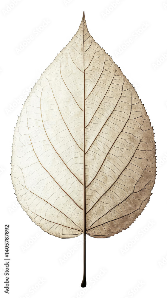Obraz premium Realistic Leaf Skeleton on Transparent Background with White Veins Isolated