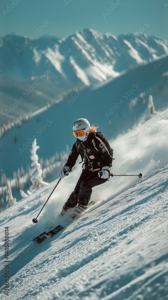 Snowy Mountain Skiing Adventure in a Stunning Alpine Landscape During Winter